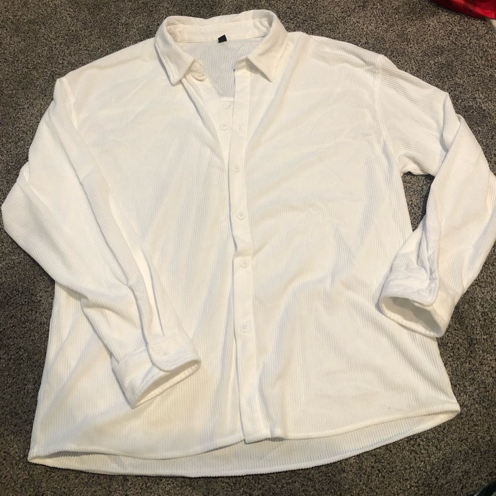 Men's White Long-Sleeve Casual Button-Down Shirt